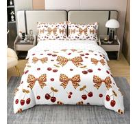 Loussiesd Copripiumino leopardato con fiocco, 100% cotone, per letto matrimoniale, set di biancheria da letto per ragazzi e ragazze, stile principessa, 3 pezzi, chiusura a cerniera, con 2 federe