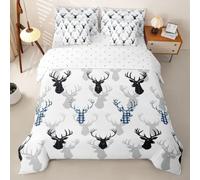 Loussiesd Copripiumino matrimoniale con corna di cervo 7 pezzi biancheria | Cervo nero blu con cerniera 1 copripiumino, 1 lenzuolo con angoli, 1 lenzuolo piano, 2 federe, 2 federe decorative
