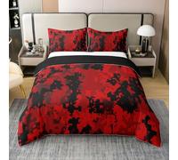 Loussiesd Copripiumino mimetico per cabina o rustico logge, per ragazzi e ragazze, set di biancheria da letto per letto singolo, 2 pezzi, decorazione per camera da letto, colore: nero e rosso