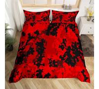 Loussiesd Copripiumino mimetico per cabina o rustico logge, per ragazzi e ragazze, set di biancheria da letto per letto singolo, 2 pezzi, decorazione per camera da letto, colore: nero e rosso