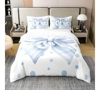 Loussiesd Coquette Bowknot Copripiumino Singolo Size Pesco Fiocco Fiocco 100% Cotone Set di Biancheria da Letto per Bambini Blu Bowknot Copripiumino Donne Uomini Adolescenti Decor Dreamy Princess