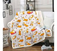 Loussiesd Corgi - Coperta in pile per cani, carlino, Sherpa, per letto e divano, traspirante, calda, colore: beige e arancione