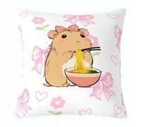 Loussiesd Cute Capybara Throw Pillow Covers 1 Pcs Pink Bow Flower Pillow Case Kawaii Capybara Decor Federa Animali Amanti Indoor Outdoor Super Soft 50x50cm