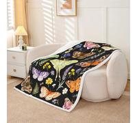 Loussiesd Death Moth Sherpa coperta per divano matrimoniale, 152 x 200 cm | Coperta in pile super morbido e accogliente, motivo floreale, con farfalle e falene, per l'inverno, per tutte le stagioni