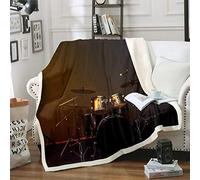 Loussiesd Drum Kit Sherpa Coperta Moderna Tamburo Coperta Coperta in Pile per Divano Letto Microfono Rock Music Coperta Peluche Morbido Musicale Coperta 160 x 180 cm