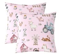 Loussiesd Farm Animal Throw Pillow Covers 60 x 60 cm Kids Cartoon Animals Sheep Dog Pig Print Pillow Covers for Boys Girls Cute Tractor Pink Country Theme Room Decor