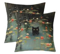 Loussiesd Federa per cuscino divertente con gatto nero, 50 x 50 cm, per casa, divano, letto, divano, camera da letto, camera da letto, decorazione per camera da letto, motivo dipinto a olio, gatto