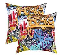 Loussiesd Federe Graffiti hip hop cultura di strada rock decorative per divani, letti e auto, set da 2, 55x55 cm, in microfibra, con cerniera, per camera da letto e soggiorno