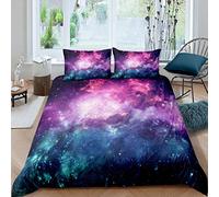 Loussiesd Galaxy Bedding Set copripiumino per bambini adulti e adulti a tema cielo stellato colorato decorazione camera 2 pezzi con 1 federa per cuscino per letto singolo