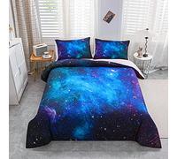 Loussiesd Galaxy Bedding Set Super King Copripiumone per ragazze e ragazzi e ragazzi,con motivo galassia stelle nello spazio,motivo: pianeti astronomici celesti,blu,viola