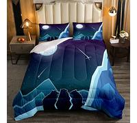 Loussiesd Galaxy Wolf - Set di biancheria da letto con 2 federe Bedding Piumino 200x200cm con cielo stellato e lupo, morbido piumino, con 2 federe, 3 pezzi