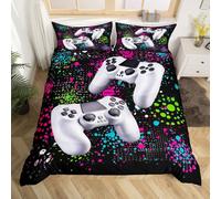 Loussiesd Gamepad,set di biancheria da letto colorato per bambini,videogiochi,videogiochi,videogiochi,a pois,copertura per controller di gioco,copriletto,collezione 3 pezzi,matrimoniale