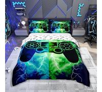 Loussiesd Gamer Gaming - Set di biancheria da letto in 100% cotone, 135 x 200 cm, per console da gioco, set di biancheria da letto, colore: verde, blu