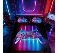 Loussiesd Gamer Set di biancheria da letto per ragazzi e ragazzi,stile moderno,biancheria da letto e copripiumino in lino per bambine e ragazze,motivo sfumato con bottoni decorativi stampati.