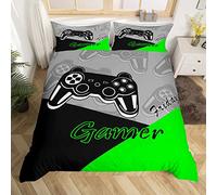 Loussiesd Gamer - Set di biancheria da letto per videogiochi, per ragazzi e ragazzi, con copripiumino e 2 federe, colore: Verde 230X220cm