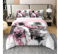 Loussiesd Geisha giapponese 100% cotone copripiumino king size fiori di ciliegio set di biancheria da letto per bambini ragazzi ragazze lago set copripiumino rosa stile giapponese copriletto