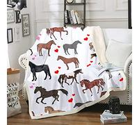 Loussiesd Graziosa coperta con cavallo per bambini e ragazze, pony, cuore, per tutte le stagioni, coperta in peluche per divano, coperta in stile cartone animato con animali della fattoria, cavallo e