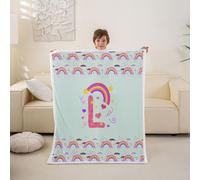 Loussiesd Graziosa coperta in pile verde arcobaleno con iniziale L, coperta Sherpa per bambini, donne e uomini, peluche a forma di cuore sfocato, 101 x 127 cm, amore per letto, divano, sedia