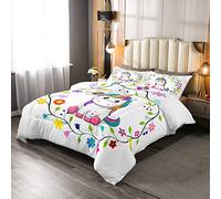 Loussiesd Grazioso copriletto a forma di unicorno 135x200cm per bambini con animali magici 4 stagioni con stampa floreale trapuntata foglie ramoscelli fata cartone animato decorazione camera