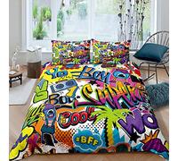 Loussiesd Hip-Hop Set di da Letto per Ragazzi e Bambini,Graffiti,Hippie,Cultura Stradale,Tema Divertente,per Camera da Letto,con Lacci con Cerniera,in Microfibra,1 Copripiumino con 2 federe per Letto