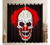 Loussiesd Horror Clown Trattamenti per finestre con motivo a teschio, tende per finestre a tema Halloween, per bambini, adulti, camera da letto, motivo pagliaccio spaventoso, W46 x L72