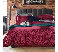 Loussiesd Hotel - Set copripiumino singolo in raso di seta, reversibile, estivo, per luna di miele, sexy, morbido, leggero, spazzolato