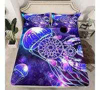 Loussiesd Jellyfish Dreamcatcher Lenzuolo Ocean Sea Creature Viola Galaxy Set Lenzuola Per Bambini Vita Marina Sealife Lenzuolo Con Angoli 3 Pezzi King Size