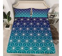 Loussiesd Lenzuola geometriche per bambini per ragazze ragazzi e donne geometriche con diamanti set di lenzuola in stile moderno lenzuolo con angoli blu foglia di tè 2 pezzi taglia singola