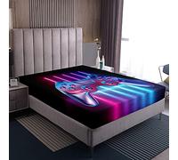 Loussiesd Lenzuolo con angoli per bambini, in 100% microfibra traspirante, con design a console per videogiochi, senza federe, lenzuolo con angoli di lusso singolo (90 x 190 + 30 cm)