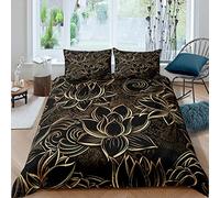 Loussiesd Lussuoso copripiumino nero oro per camera da letto da donna regalo senior fiori fiori copripiumino floreale dorato stampato biancheria da letto morbida microfibra federa Decor 3 pezzi