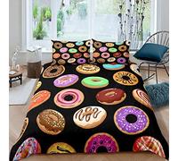 Loussiesd Macaron Set di biancheria da letto colorato Macaron copripiumino delizioso dessert, copripiumino per bambini e ragazze Fast Food Snacks copripiumino collezione 3 pezzi matrimoniale