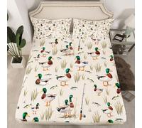 Loussiesd Mallard Duck Fish - Lenzuolo con angoli con 2 federe, per letto matrimoniale, con tasca profonda 40,6 cm, per bambini, rustico, bosco, animali di campagna, adolescenti, decorazione