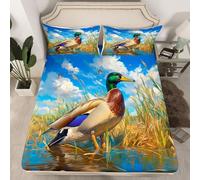 Loussiesd Mallard Duck - Set di lenzuola con angoli e 2 federe, per letto matrimoniale, con tasca profonda 40,6 cm, per ragazzi e ragazze, stile rustico, con animali di campagna, per adolescenti