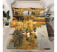 Loussiesd Mallard Duck - Set di lenzuola con angoli e 2 federe, per letto matrimoniale, con tasca profonda 40,6 cm, per ragazzi e ragazze, stile rustico, con animali di campagna, per adolescenti