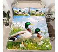 Loussiesd Mallard Duck - Set di lenzuola con angoli e 2 federe, per letto matrimoniale, con tasca profonda 40,6 cm, per ragazzi e ragazze, stile rustico, con animali di campagna, per adolescenti