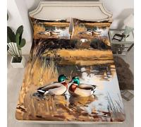 Loussiesd Mallard Duck - Set di lenzuola con angoli per bambini, ragazzi e ragazze, con tasca profonda 40,6 cm, morbido, traspirante, rustico, bosco, con 2 federe, motivo animali di campagna