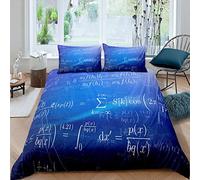 Loussiesd Math Set di biancheria da letto per ragazze ragazzi e bambini, formula matematica, copertina decorativa con numeri matematici, copripiumino blu, bianco, copriletto singolo, 2 pezzi
