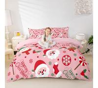 Loussiesd Merry Christmas - Set di biancheria da letto per bambini con Babbo Natale e pupazzo di neve, per letto junior/culla, bacche di cervo, per bambini, ragazzi e ragazze, decorazione per camera