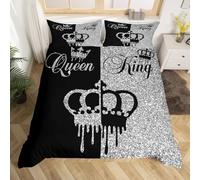 Loussiesd Moderno set di biancheria da letto matrimoniale con copripiumino matrimoniale queen e king size, nero e grigio, set di biancheria da letto per adolescenti e adulti, set di biancheria da