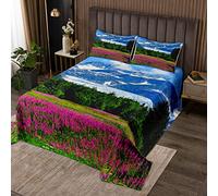 Loussiesd Natura Trapuntato Coperta Alberi Montagna Floreale Trapuntato Trapuntato Copriletto Paesaggio Naturale Set per Bambini Ragazzi Ragazze In Microfibra260x240cm