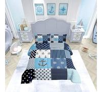Loussiesd Nautico Piumone Inserto/Trapunta tema navigazione patchwork copriletto 135x200cm Size ancora bussola veliero giù Comforter per bambini ragazzo bambino 2 pz
