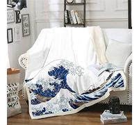 Loussiesd Ocean Wave Coperta in pile stile giapponese coperta sherpa stampa onda mare per letto divano in microfibra Hokusai modello caldo coperta sfocata decorazione camera singola 127 x 152,4 cm