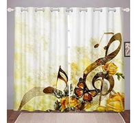 Loussiesd oscuranti a tema musicale, retrò, con motivo musicale, da finestra per ragazze e ragazze, con farfalle, per donne e, con motivo floreale e rosa dorata,per finestre, morbida, W66 x L90