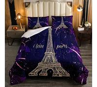 Loussiesd Parigi Torre Eiffel Inserto/Trapunta Stile Parigi Trapunta per Bambini Donne Adulti Parigi Cityscape Set Biancheria Da Letto Morbido Confortevole Trapuntato Piumino 200x200cm Viola
