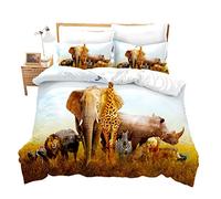 Loussiesd Parure di copripiumino per letto singolo con motivo Esotico, con giraffa, leone, elefante, zebra, Chic, copripiumino 2 pezzi, copripiumino morbido e 1 federa per cuscino Safari