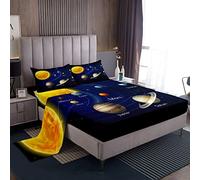 Loussiesd Planet Solar System Set di letti Galaxy Space Lenzuola Bambini Ragazzi Ragazze Universo Educativo Planetario Orbita Planetaria Set di 3 Pezzi Lenzuola Singole