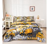 Loussiesd Ragazzi Cartoon Auto Set Biancheria Da Letto Bambini Veicoli Costruzione Consolatore per Bambini Bambini Macchina Del Fumetto Camion Consolatore et Cantiere Auto Duvetet 135x200cm Size