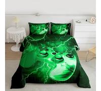 Loussiesd Ragazzi Giocatore Reversibile Trapuntato Letto Giochi Copriletto 135x200cm Bambini Adolescenti Controller di Gioco Inverno Estate Copriletto 3D Joystick Lightning Verde Decorazione Della