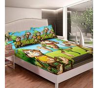 Loussiesd Scimmia Set di lenzuola con tre scimmie del fumetto stampato lenzuola Safari Banana Vine biancheria da letto set carino animale lenzuolo con angoli 2 pezzi singolo