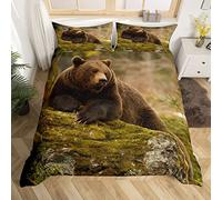 Loussiesd, Set con copripiumino con orso 3D a tema natura selvaggia, per bambini, donne e uomini, copripiumino con motivo di orso spaventoso, decorazione per la camera da letto, set da 3 pezzi, per